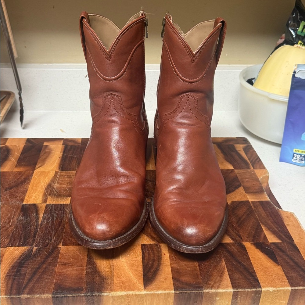 Tecovas Chestnut Leather Western Boots Dean boots side zip.